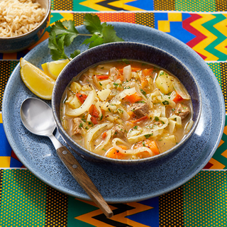 A bowl of lamb, potato and vegetable broth