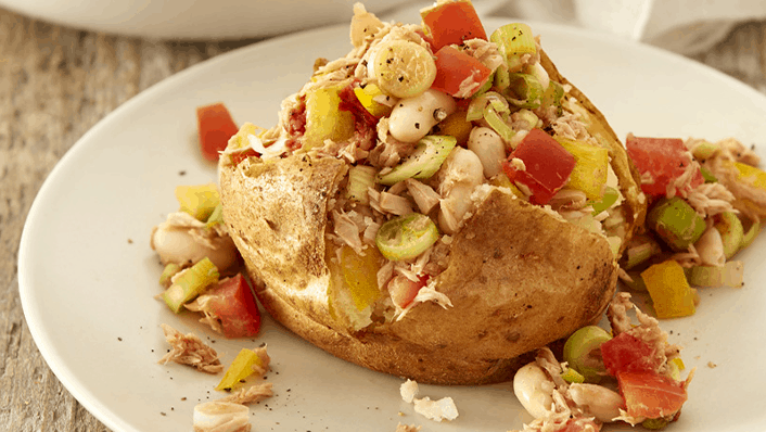 Tuna and bean jacket potatoes - Recipes - Healthier Families - NHS