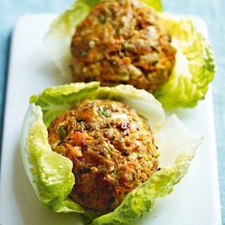 Baked patties served on lettuce leaves