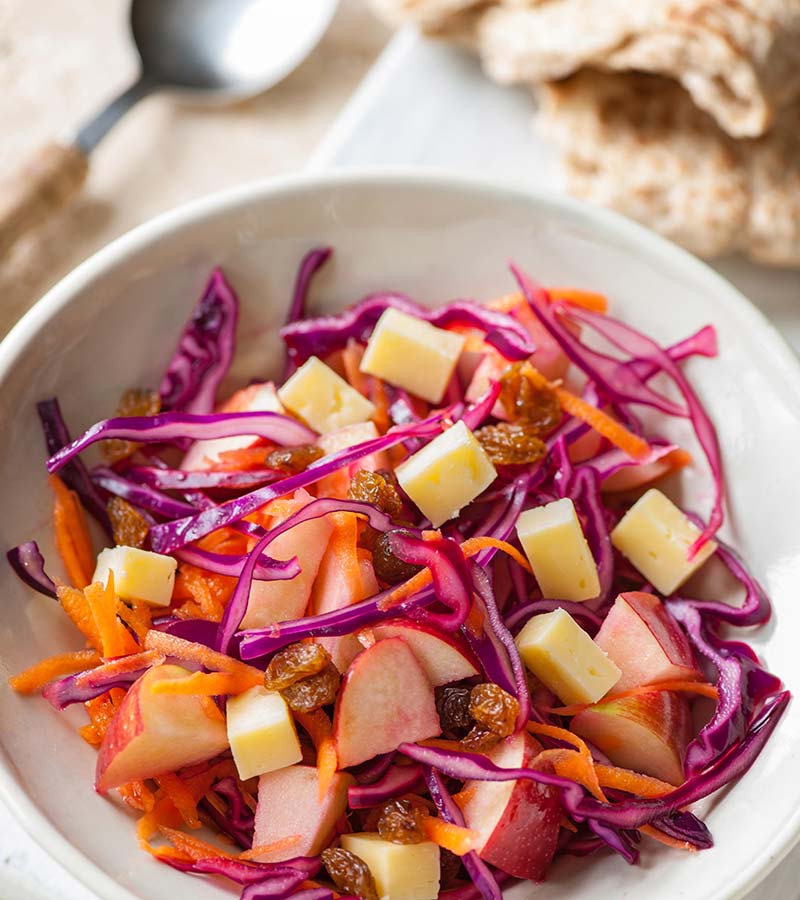 A multi-coloured salad in a bowl