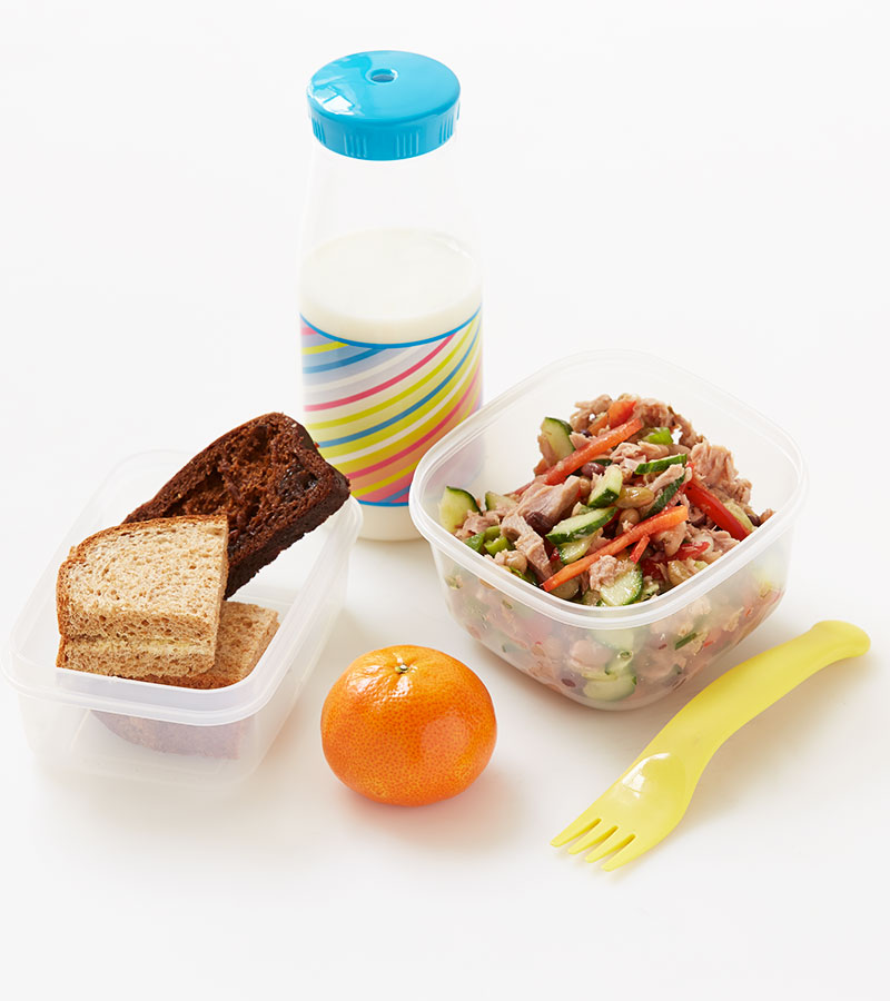 Tuna and bean salad in a tupperware pot