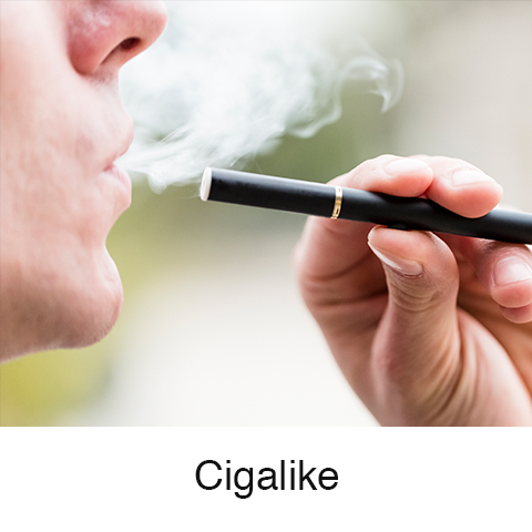 Stoptober - A person breathing out vapour from a cigalike e-cigarette: a thin, black cylinder-shaped tube reminiscent of a pen. It has a flat, circular end mouthpiece.
