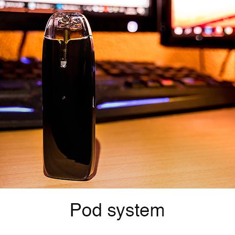 Stoptober - Pod system e-cigarette: a USB-stick-like device with a transparent, rounded mouthpiece.