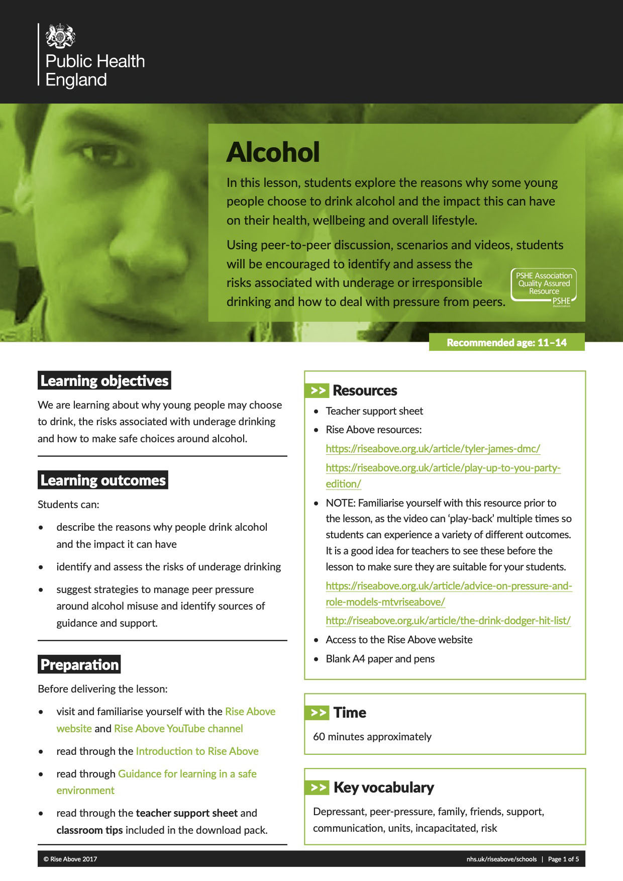 Alcohol lesson plan pack 